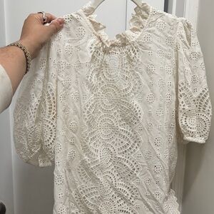 Ulla JohnsonElegant Cream Lace Women's Top